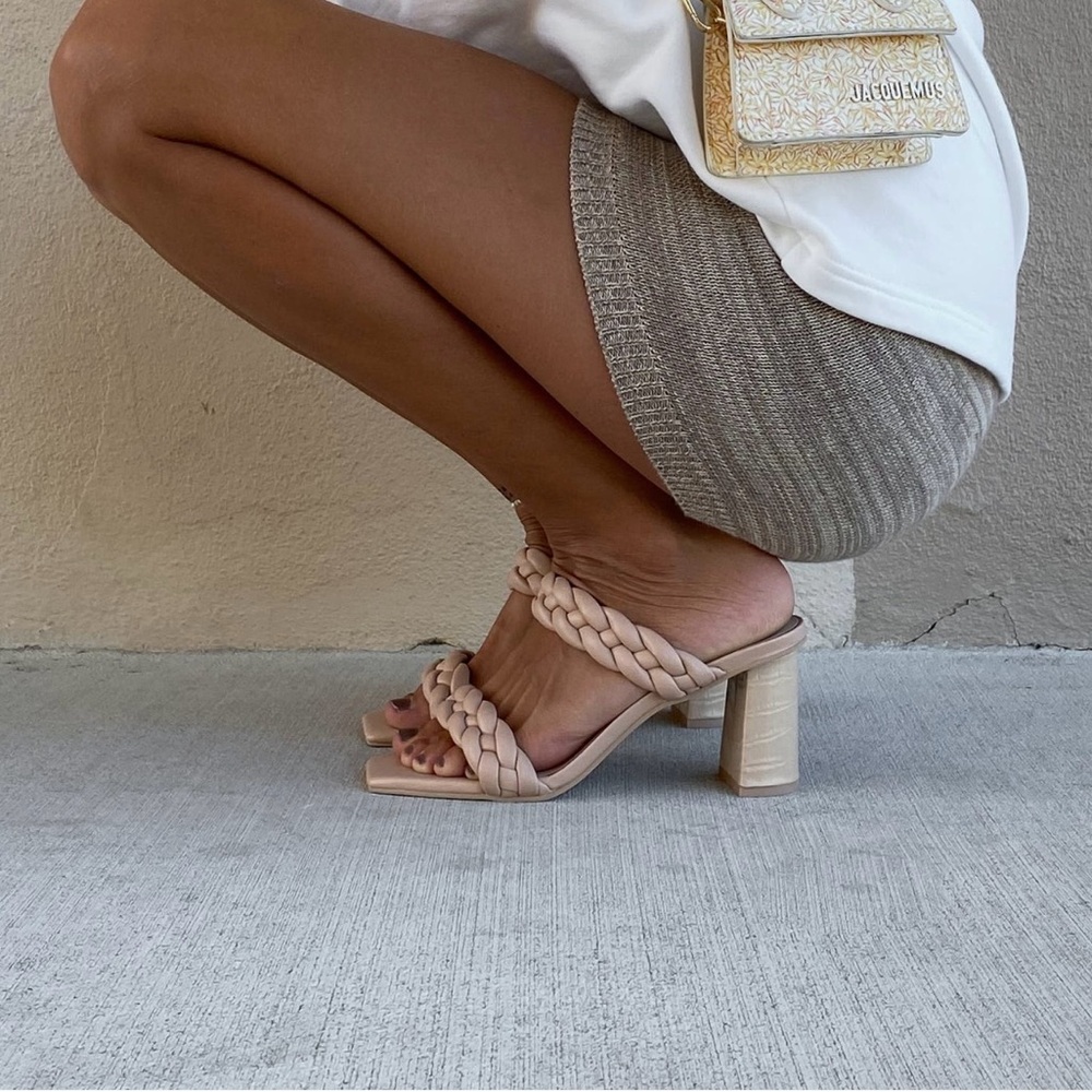 Elegant Braided Heeled Sandals - Cream